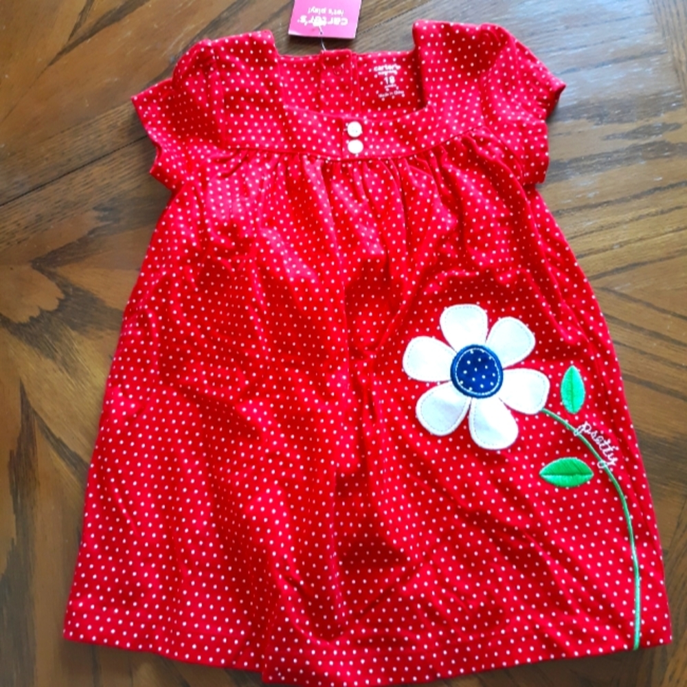 NEW CARTER'S BABY GIRL'S DRESS SIZE 18 MONTHS WITH BLOOMERS COTTON KNIT RED